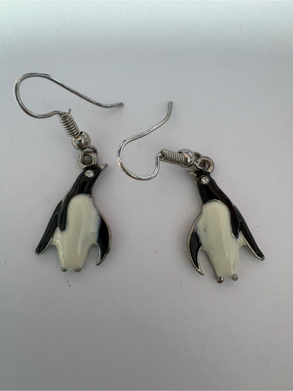 Penguin Enamel Drop Earrings - Black & White